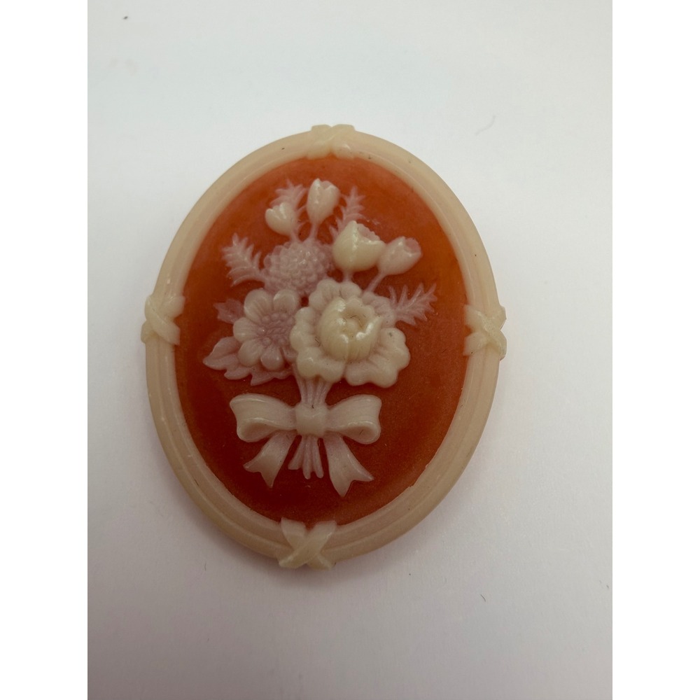 Vintage Avon Orange Floral Bouquet Cameo Brooch Pin Women 1980's